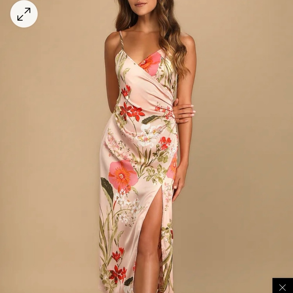 Lulus “remarkable entrance pink floral satin mini dress” size large